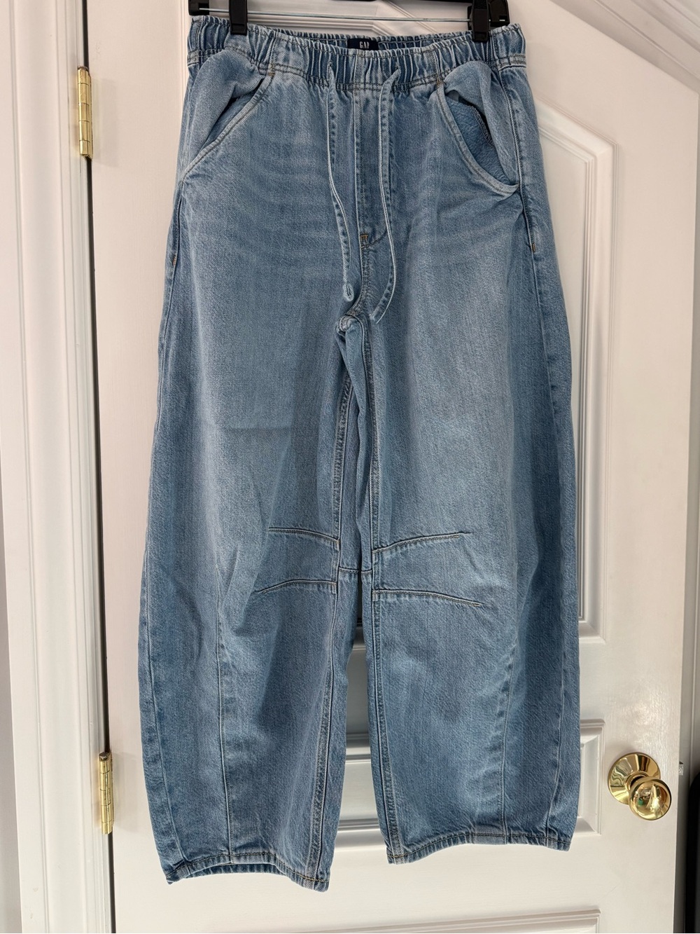 GAP UltraSoft Denim Barrel Jeans XS Pull On Baggy Horseshoe